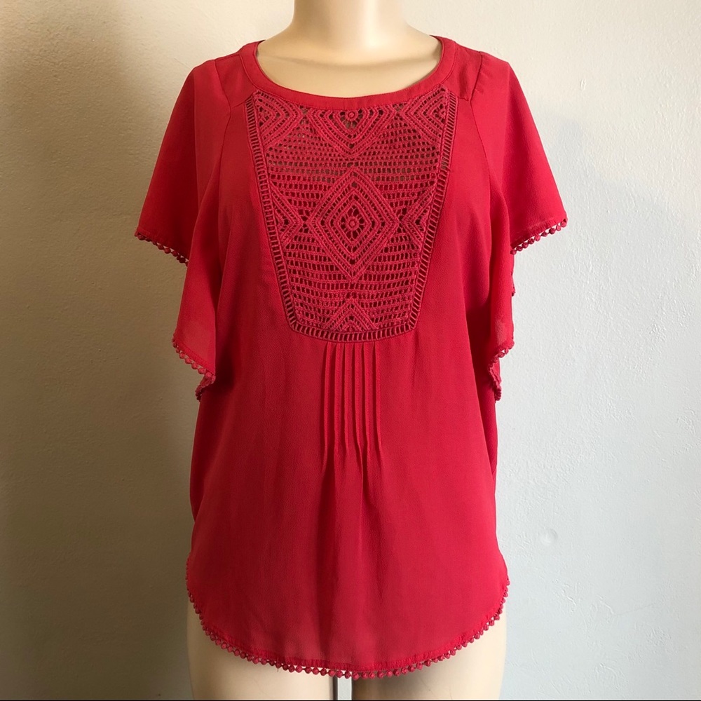 Anthro Meadow Rue Crochet Flutter Sleeve Blouse XS